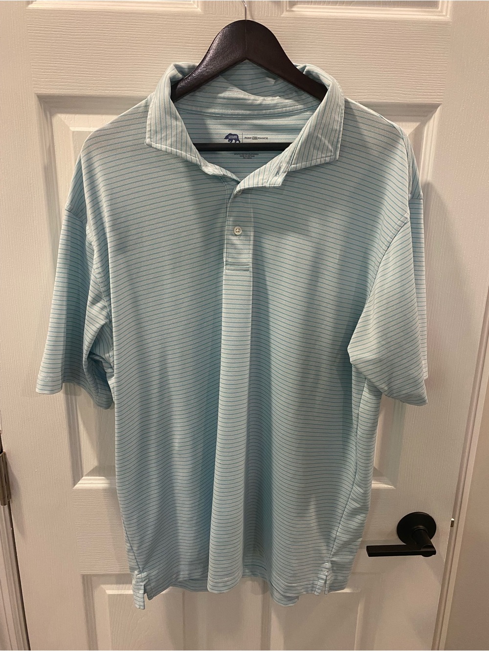 Onward Reserve Light Aqua Thin-Striped Performance Polo - Extra Large